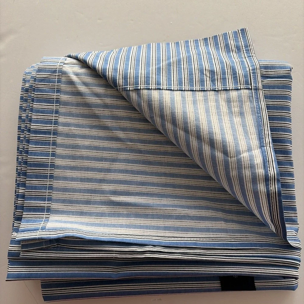 Vintage Ralph Lauren Full Flat Sheet Blue White Navy Stripe 100% Cotton USA
